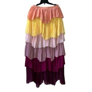 L’ATISTE Color block Maxi Ruffle Skirt(Size Medium)